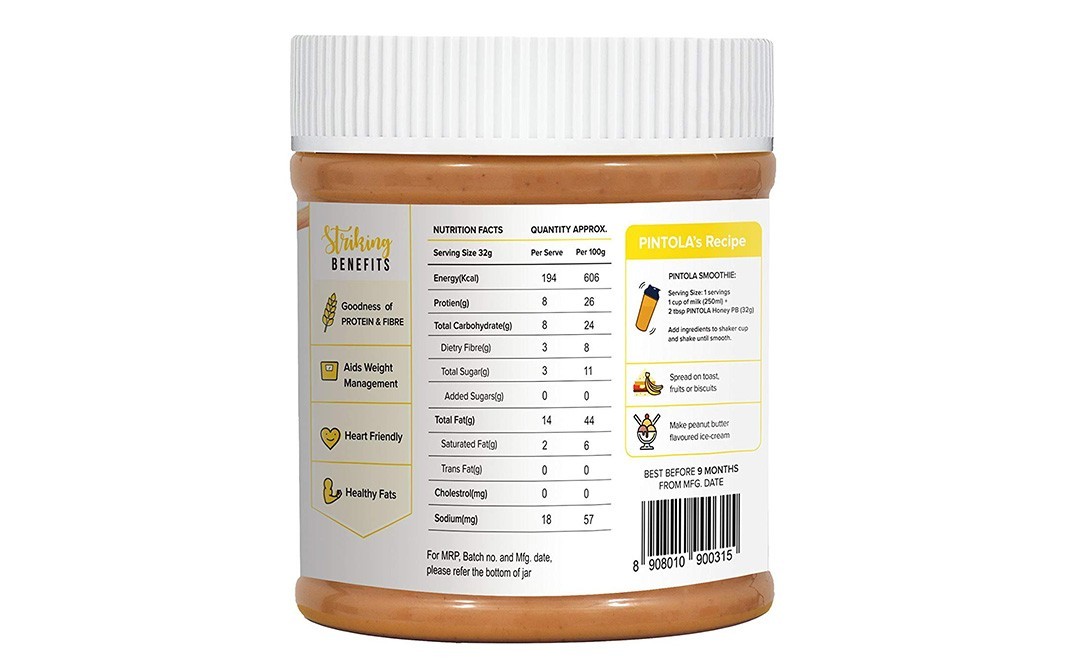 Pintola Peanut Butter Honey Creamy   Jar  350 grams